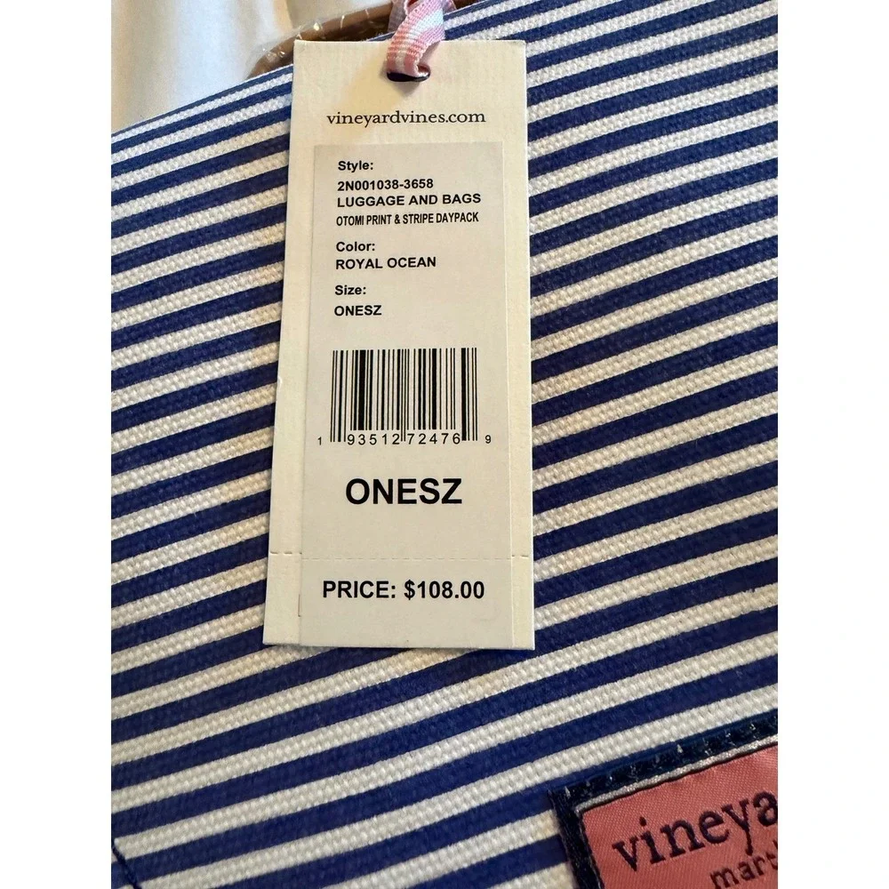 Vineyard Vines Otomi Print Stripe Daypack Backpack Royal Ocean Blue